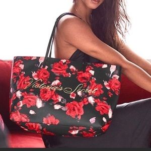 Victoria’s Secret Floral Tote Black Red NEW